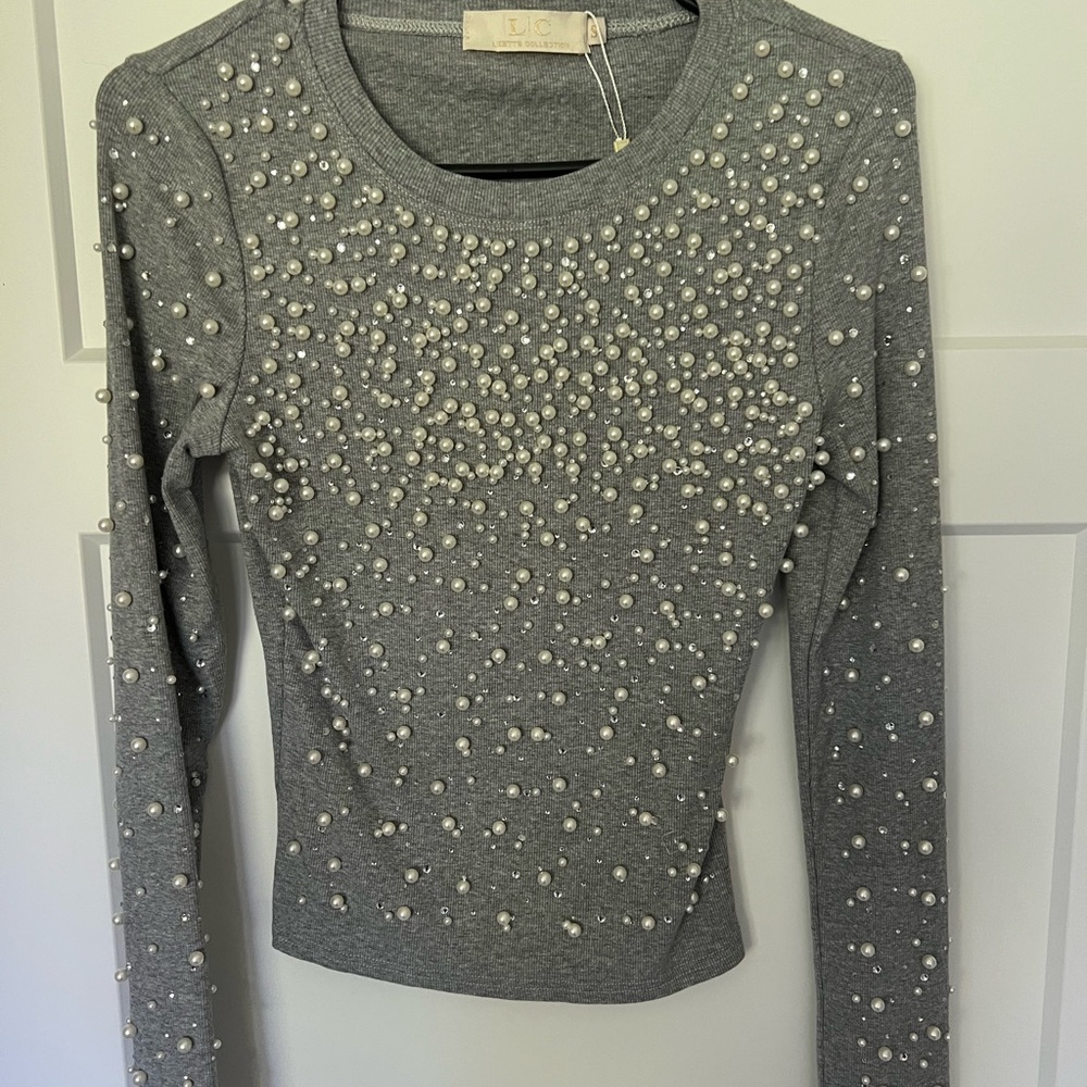 Gray Pearl Embellished Women's Top